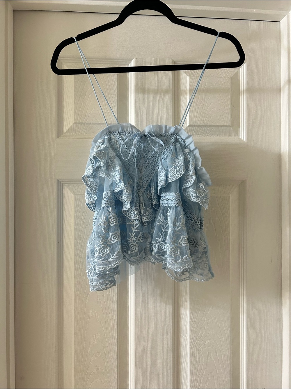Free People Powder Blue Lace Ruffle Camisole